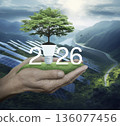 Happy new year 2026 green ecology and saving energy concept, Generative AI 136077456