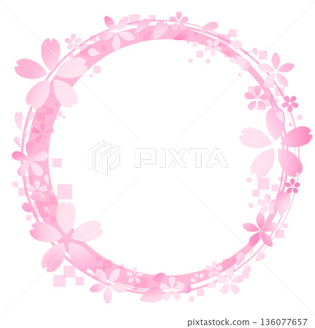 Light pink round frame with cherry blossoms 136077657