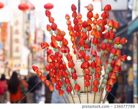 Strawberry candy store display in Yokohama Chinatown, Kanagawa Prefecture 136077799
