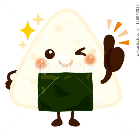 Rice ball character illustration giving a good sign Rice ball character illustration giving a good sign 136077819