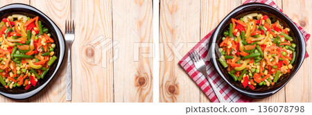 Mexican Mix of Vegetables. Tomatoes, Beans Celery Root Green 136078798