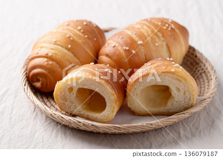 Salt bread (Shio pan) with sea salt flakes, Japanese bakery style Salt bread (Shio pan) with sea salt flakes, Japanese bakery style 136079187