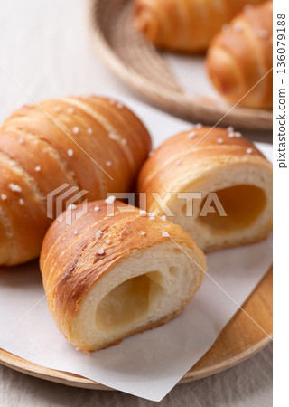 Salt bread (Shio pan) with sea salt flakes, Japanese bakery style 136079188
