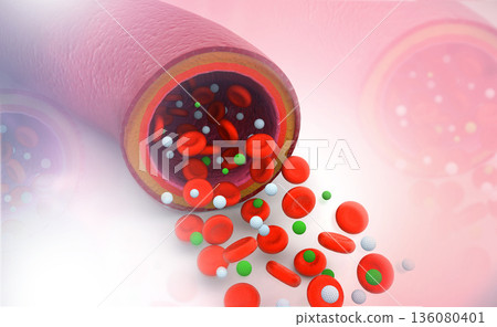 Virus and blood cells in human vein 136080401