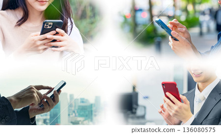 Collage video of people using smartphones Collage video of people using smartphones 136080575