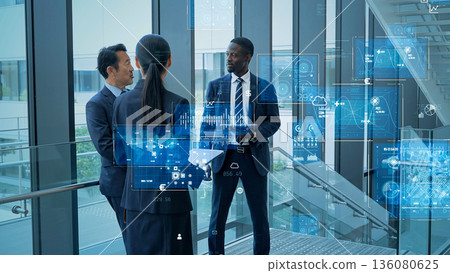 Multinational business people talking and digital technology 136080625