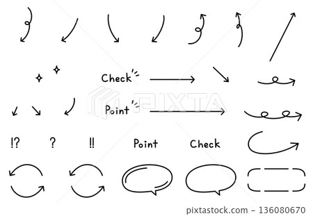 一套手繪風格的人物角色、簡單的對話框和箭頭 136080670
