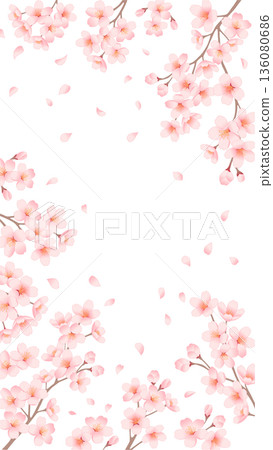 Cherry blossom vertical frame background Spring illustration for SNS stories and smartphone wallpapers Cherry blossom vertical frame background Spring illustration for SNS stories and smartphone wallpapers 136080686