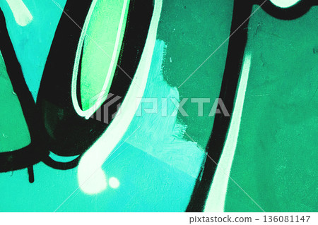 Abstract Graffiti Art in Black, Teal, Green with Neon Glow for Urban 2000s, Y2K Style 136081147