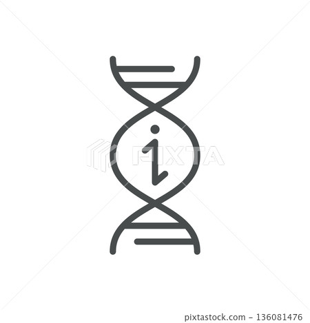 Bioinformatics Icon. Outline DNA Helix with Information Symbol, Representing Genomic Data Analysis, Sequencing, and Computational Genetics. Isolated Line Vector Sign. 136081476