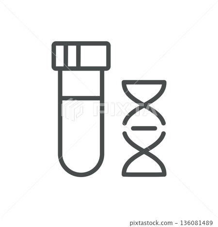 DNA Test Tube Icon. Outline Isolated Pictogram of Lab Sample with DNA Helix, Representing Genetic Testing, Diagnostics and Biotechnology. Line Icon for Medical Applications. 136081489