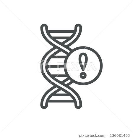Genetic Disorders Icon. Outline Isolated Pictogram of DNA with Warning Sign, Representing Inherited Disease, Genetic Defect, and Medical Diagnosis. Genetic Disorders Icon. Outline Isolated Pictogram of DNA with Warning Sign, Representing Inherited Disease, Genetic Defect, and Medical Diagnosis. 136081493