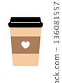 A simple takeaway cafe latte cup. A vector illustration of a paper coffee cup. 136081557
