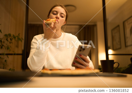 Soft Glow of the Phone in a Quiet Bedroom Soft Glow of the Phone in a Quiet Bedroom 136081852