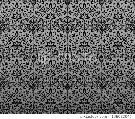 Floral pattern. Seamless vector background. Vintage wallpaper in the Baroque style. Gray and black ornament for fabric, wallpaper, packaging. Ornate Damask flower illustration 136082045