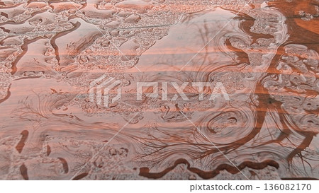 Abstract organic scene with reflective droplets and textured grain surface Abstract organic scene with reflective droplets and textured grain surface 136082170