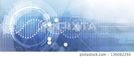 Futuristic science and technology background, DNA spiral strands, connected neural web Futuristic science and technology background, DNA spiral strands, connected neural web 136082293