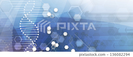 Futuristic science and technology background, DNA spiral strands, connected neural web Futuristic science and technology background, DNA spiral strands, connected neural web 136082294