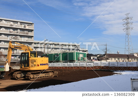 Suburban construction site and heavy machinery Suburban construction site and heavy machinery 136082309