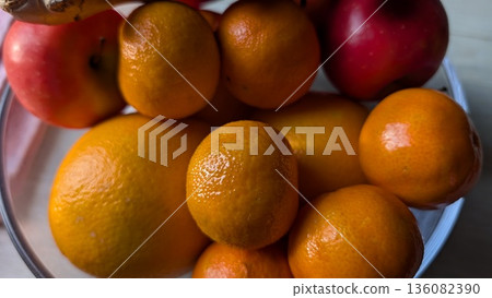 Bright fruit arrangement depicting healthy breakfast and wellness themes Bright fruit arrangement depicting healthy breakfast and wellness themes 136082390