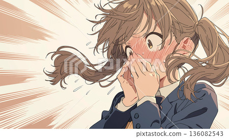 一個女孩因突發事件而臉紅的反應 136082543