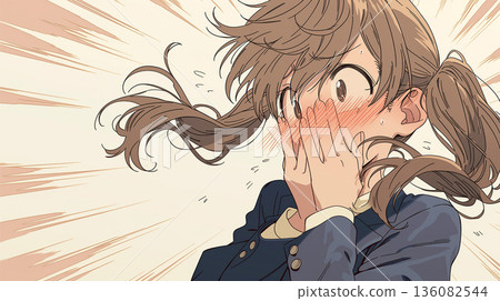 一個女孩因突發事件而臉紅的反應 136082544