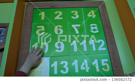 Wooden Framed Number Grid For Classroom Play, Tactile Educational Game To Teach Numbers In Class 136082572