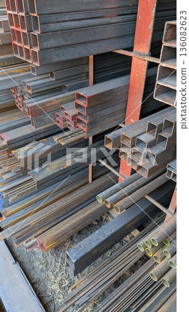 The storage and organization of steel materials in a stock setting is essential for efficiency The storage and organization of steel materials in a stock setting is essential for efficiency 136082623