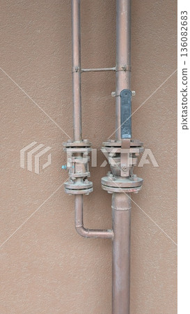 An Industrial Pipe System with Wallmounted Valves for various uses and applications 136082683