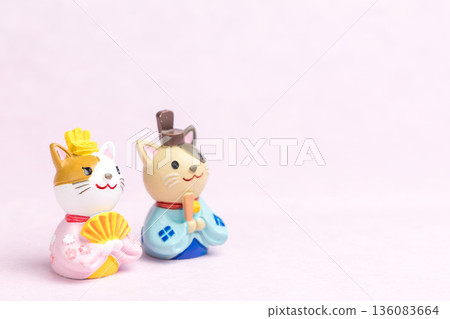 Cat Hina doll and pink background Hinamatsuri Cat Hina doll and pink background Hinamatsuri 136083664