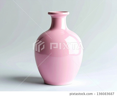 Contemporary design. Ceramic vase in pink tones on a white background. Modern minimalist vase. Neutral tones. Contemporary design. Ceramic vase in pink tones on a white background. Modern minimalist vase. Neutral tones. 136083687