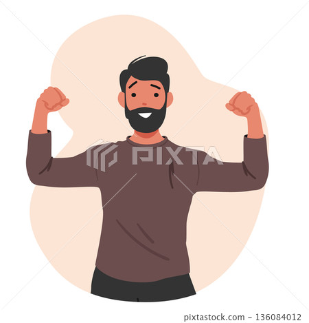 Courageous young bearded man showing biceps while flexing his muscles demonstrating personal power Courageous young bearded man showing biceps while flexing his muscles demonstrating personal power 136084012