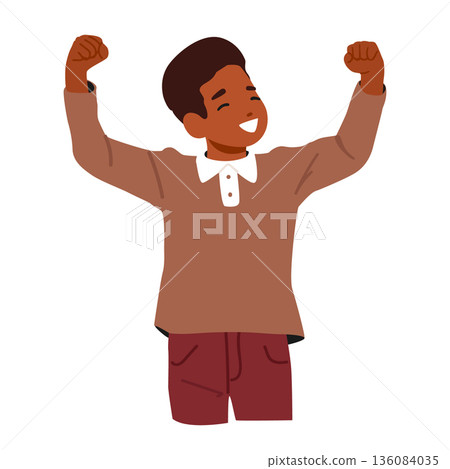 Little boy child cartoon character flexing muscles showing biceps feeling pride isolated portrait Little boy child cartoon character flexing muscles showing biceps feeling pride isolated portrait 136084035