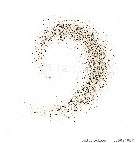 Dust powder or dark particles scattered to curl shape, vector realistic dusty overlay texture, round sand splash effect Dust powder or dark particles scattered to curl shape, vector realistic dusty overlay texture, round sand splash effect 136084097