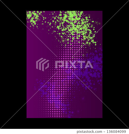 An abstract digital burgundy background with pink dots and bright green and purple splashes. An abstract digital burgundy background with pink dots and bright green and purple splashes. 136084099
