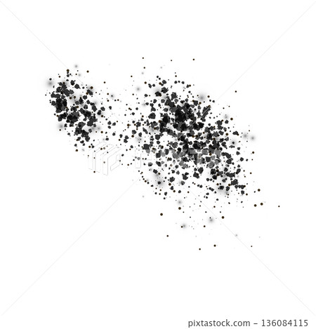 Isolated black particles, granules, dust, noise, or dirt, realistic texture Isolated black particles, granules, dust, noise, or dirt, realistic texture 136084115