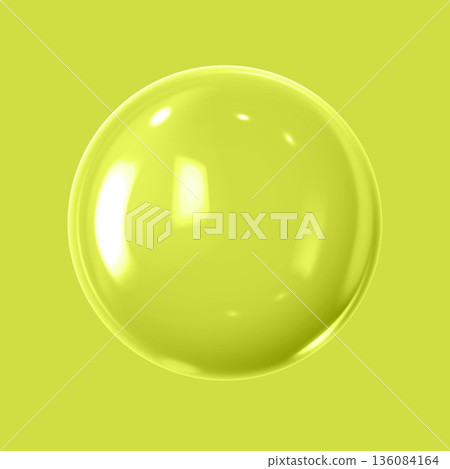 3D sphere with highlights on a yellow background, realistic geometric shape. 136084164