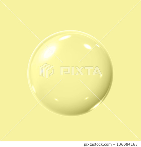 Realistic 3D transparent glass ball with glares and highlights effect, vector glossy volume sphere on pale yellow 136084165