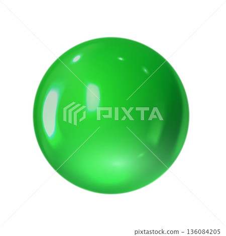 Realistic 3D green glass ball with glares and highlights, vector volume glossy sphere, spherical figure shape, bubble Realistic 3D green glass ball with glares and highlights, vector volume glossy sphere, spherical figure shape, bubble 136084205
