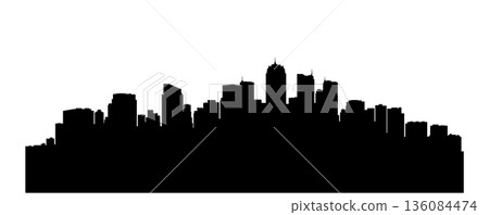 black and white big city silhouette without background 136084474