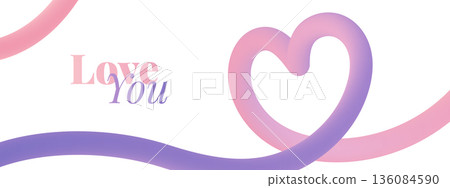 Colorful heart line art featuring dynamic curves and wavy ribbons in pink and red gradients, ideal for Valentines Day posters, wedding graphics, and abstract backgrounds. 136084590