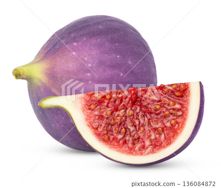Whole fig frui and cut in a slice of fig isolated. Whole fig frui and cut in a slice of fig isolated. 136084872