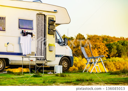 Camper rv camping on nature in Portugal 136085013