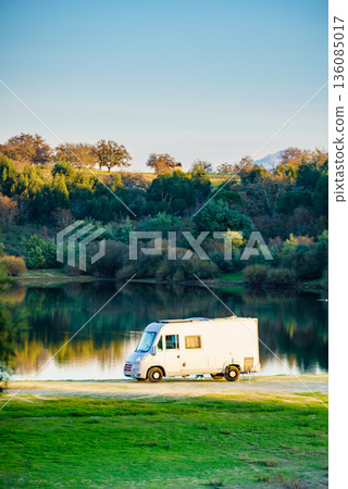 Camper rv camping on nature in Portugal 136085017