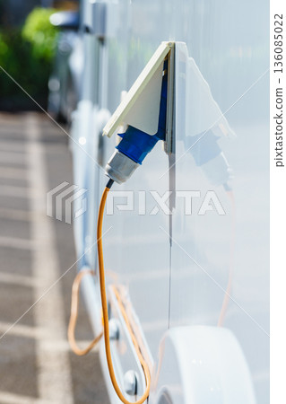 Details of camper vehicle, power socket with cord plug Details of camper vehicle, power socket with cord plug 136085022