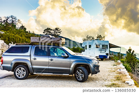 Camping vehicles in mountain nature 136085030