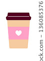 Simple takeaway strawberry latte cup. Vector illustration of a paper coffee cup. 136085376