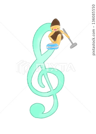 Musical note with curling players Musical note with curling players 136085550