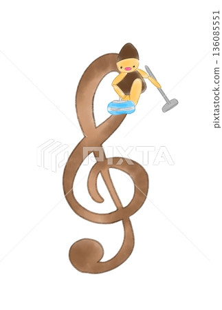 Musical note with curling players Musical note with curling players 136085551