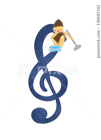 帶有冰壺運動員的音符 帶有冰壺運動員的音符 136085582